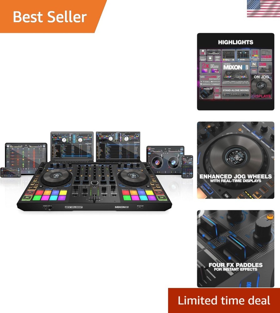 Pro 4-Channel DJ Controller with Enhanced Jog Wheels & Multi-Mode Performance