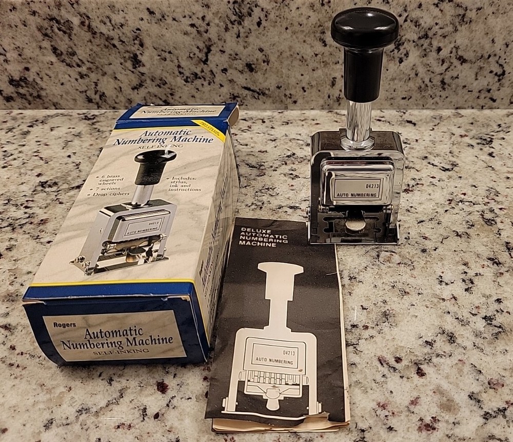 Rogers Automatic Numbering Hand Stamp Punch Machine Model 04213 with Box