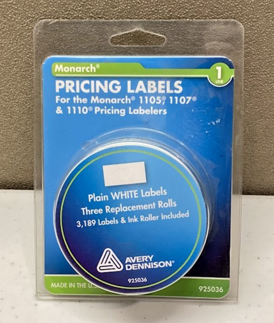 Genuine Monarch 1105,1107,1 Labels Plain White, 3 Replacement Rolls & Ink Roller