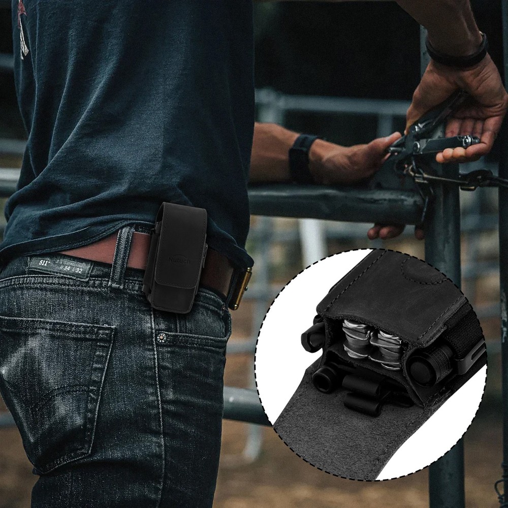 NUTUCH Leather EDC Multitool Sheath with Flip Closure | Leather EDC Organizer