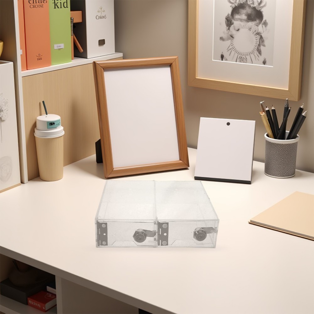 Transparent Desktop Organizer Box Storage Cabinet with Door Lockable Container
