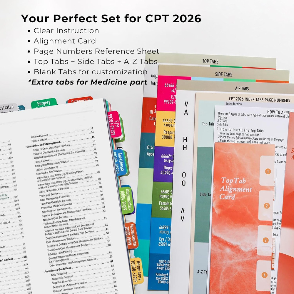 CPT 2026 Code Book Index Tabs - for AMA Version CPT 2026 Professional Edition, E