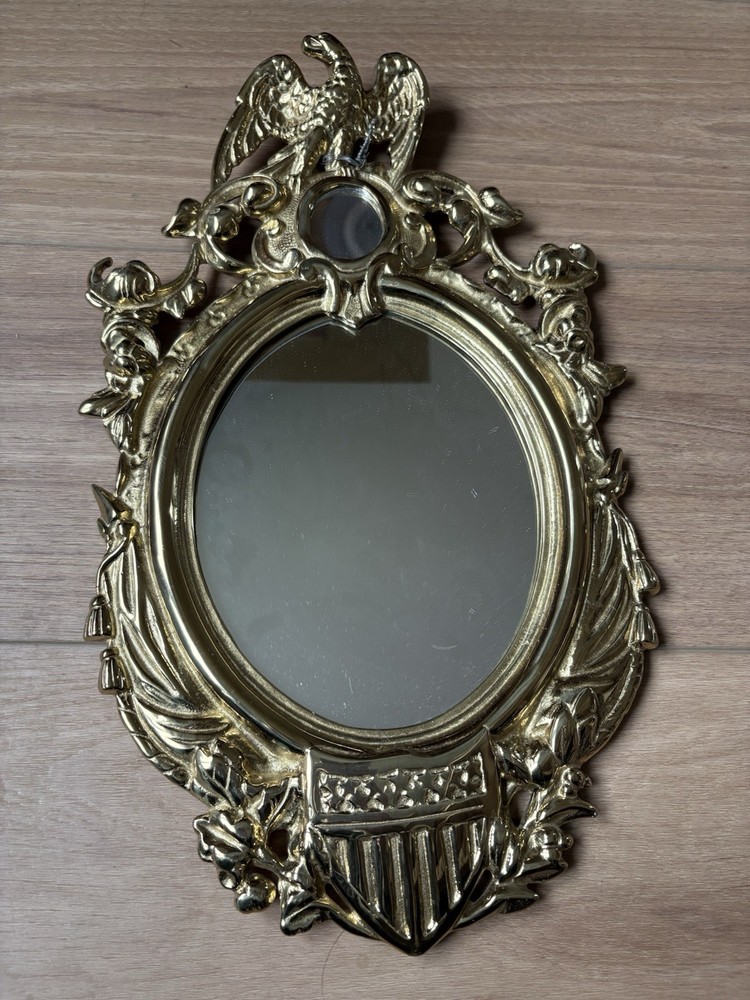 CIVIL WAR ERA SOLID BRASS EAGLE FEDERAL SHIELD MIRROR FRAME VINTAGE