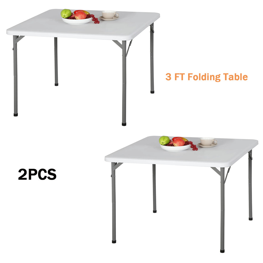 2PCS 34" Fold Half Square Table Bi-Folding Commercial Table for Camping Dining
