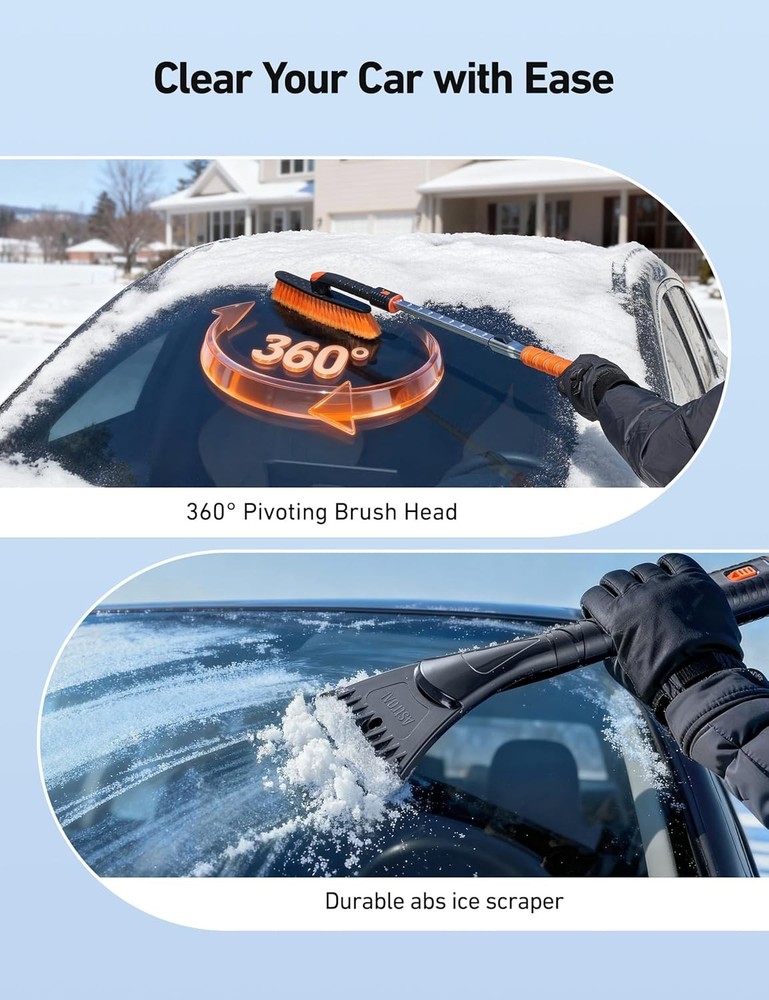 47.2" Extendable Snow Brush & Ice Scraper - 360° Pivot for Effortless Clearing