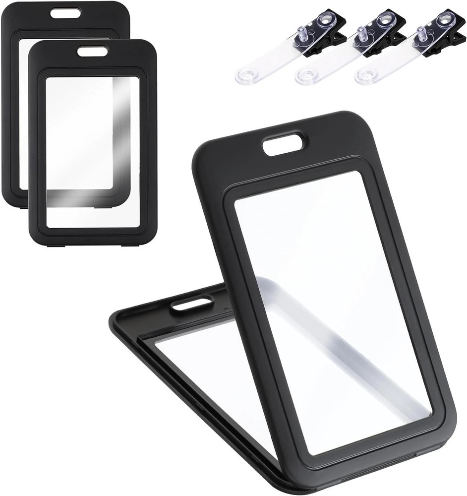 3 Pack ID Badge Holder Vertical Clear Double Sided with Plastic Clip