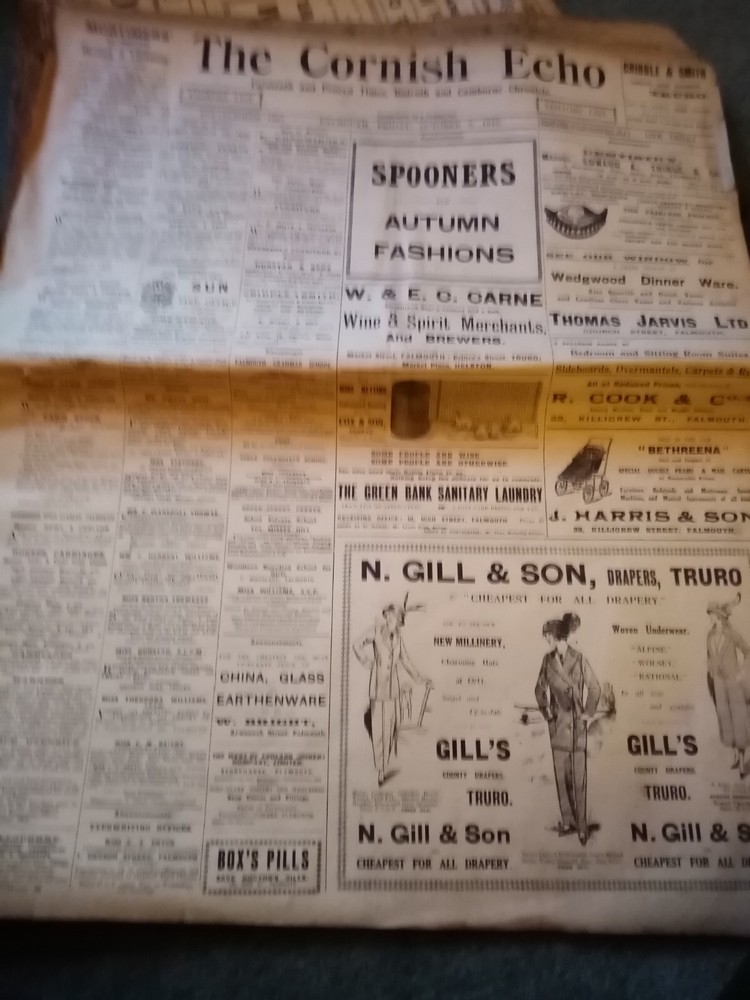 Q Complete Original The Cornish Echo Cornwall Newspaper 1913 October 17th