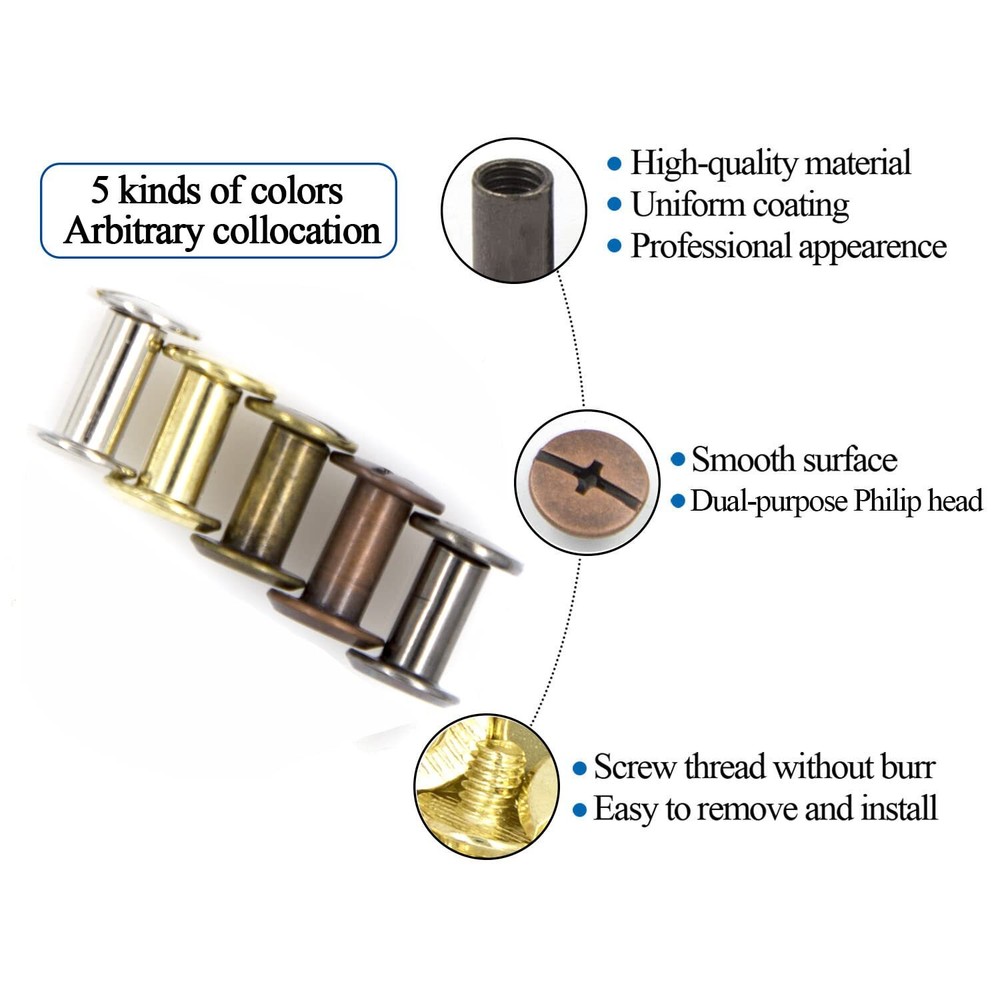 75 Sets Chicago Screws Assorted Kit 5 Color Leather Rivets Screw Rivets Flat ...