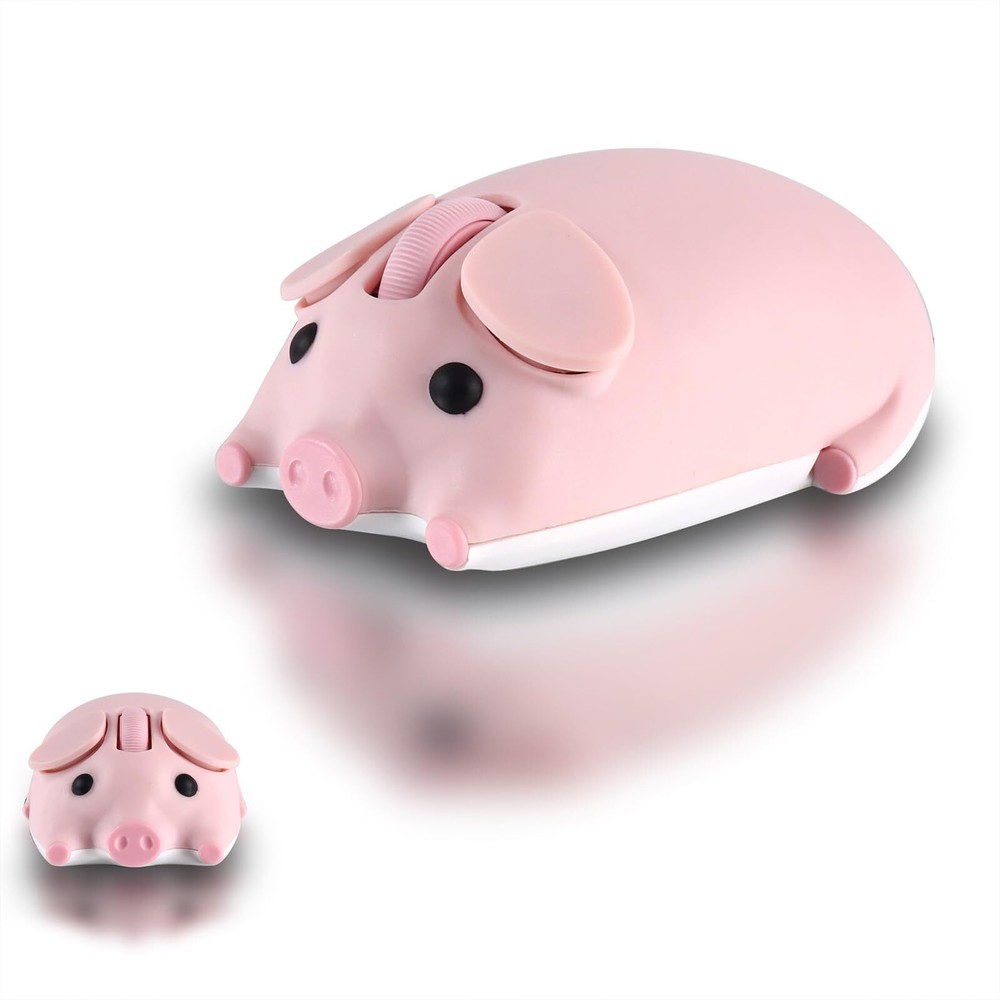 Cute Pig Design Wireless Mouse Dual Mode Bluetooth & USB Mouse Silent Operati...