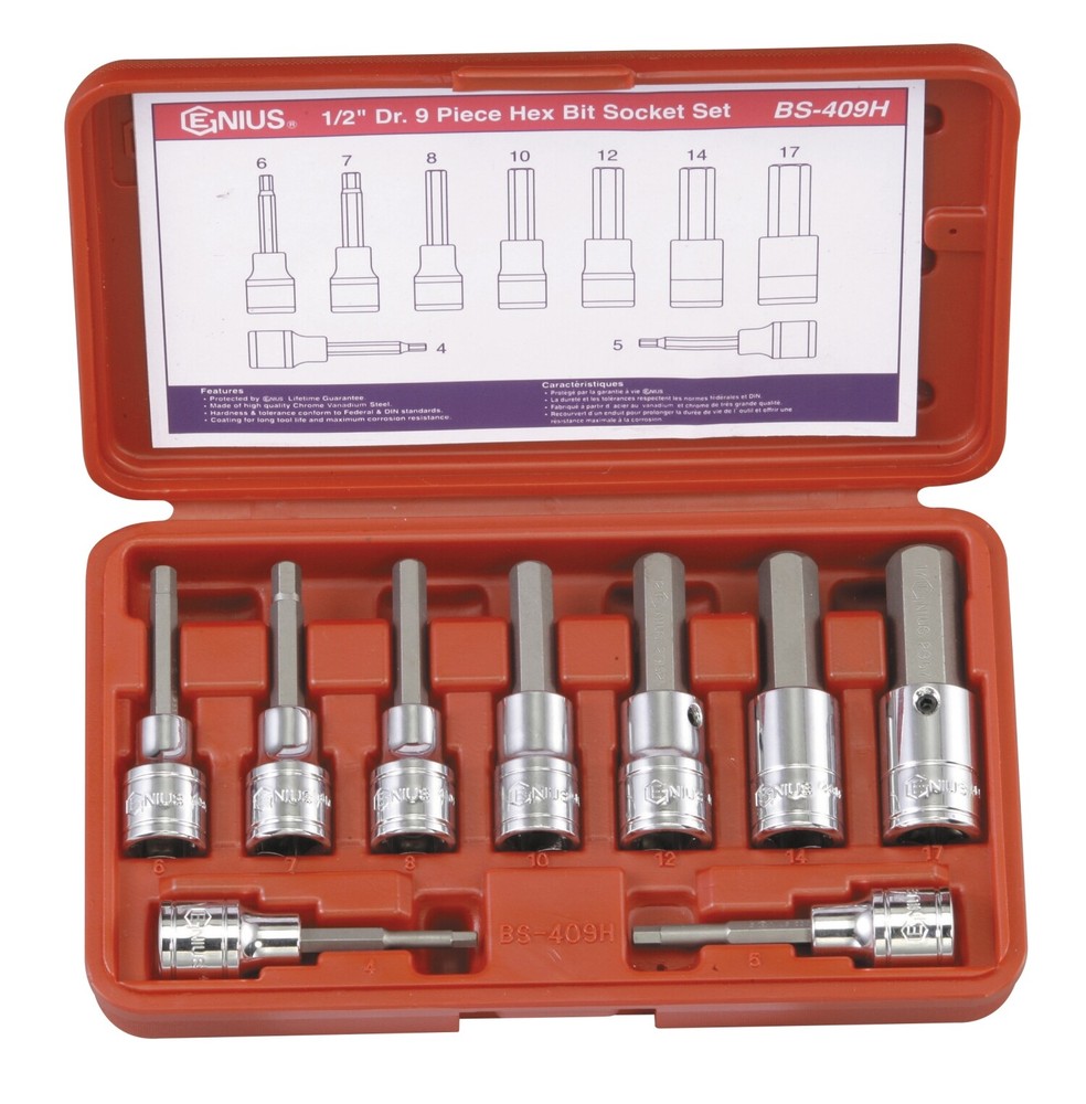 Genius Tools 9 Piece 1/2" Dr. Metric Hex Bit Socket Set - BS-409H