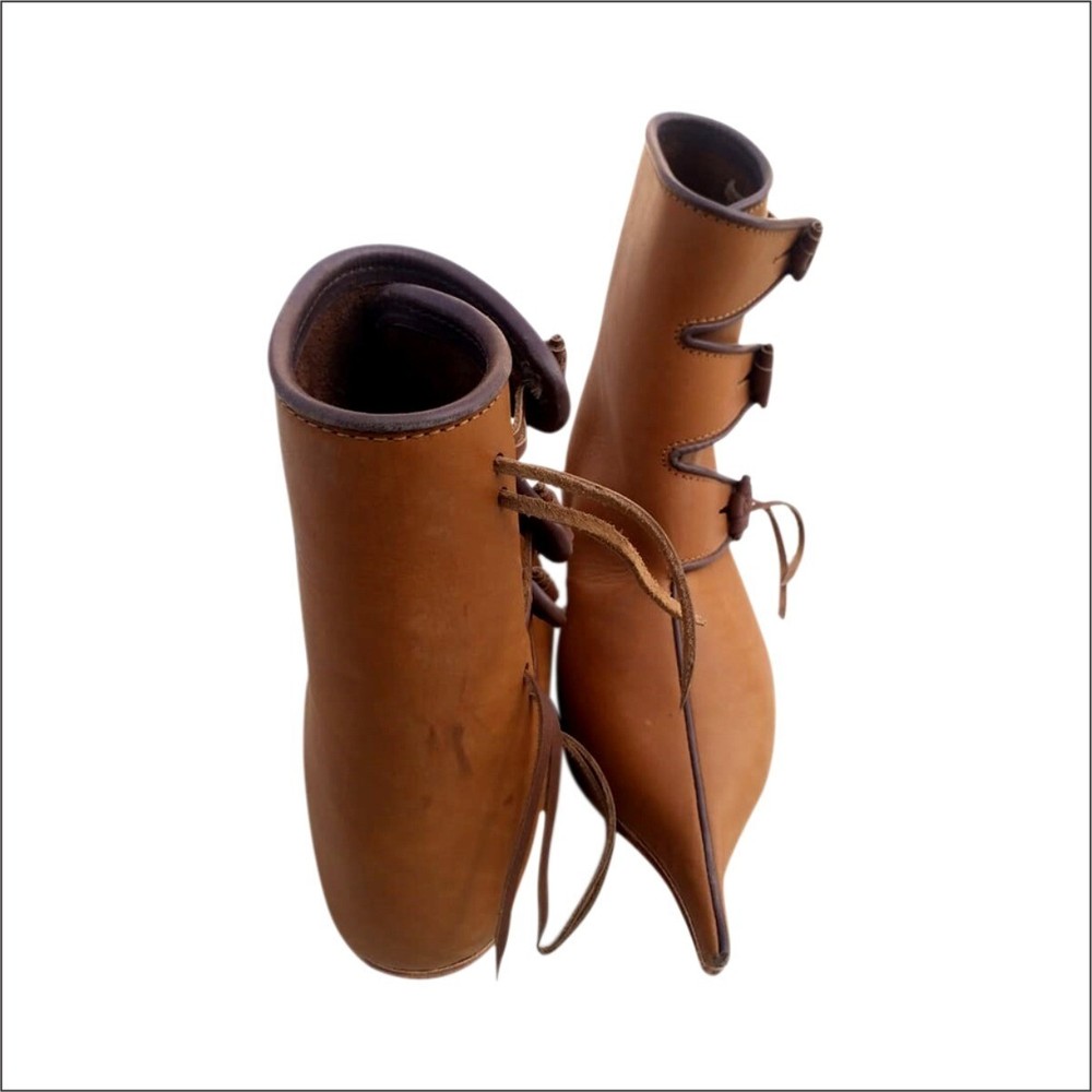 Viking Era Leather Button up Boot Pair Three buttons up boot footwear pair
