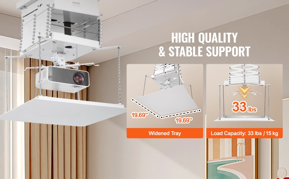 Motorized Projector Lift Hidden Projector Ceiling Mount w/ Remote &Wired Control