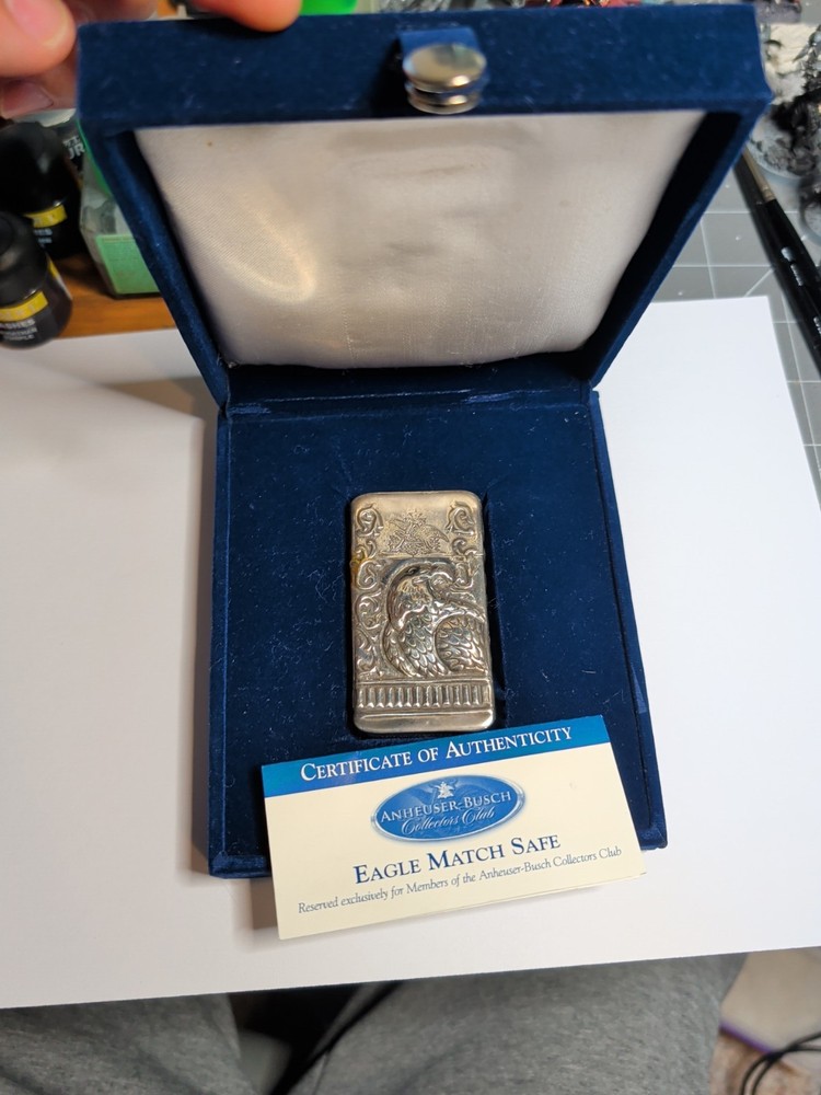 Anheuser-Busch Eagle Silver Match Safe with Original Box With Certificate. No 56