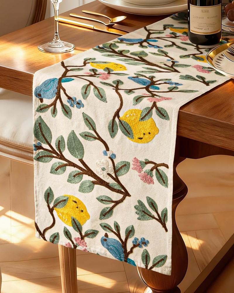 Canvas Embroidered Table Runner - 13"x 72" Coffee Table Runner for Living Roo...