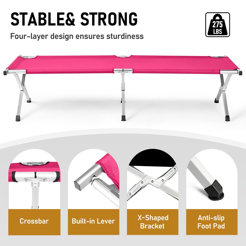 Portable Pink Camping Cot w/ Carrying Bag, Army Style