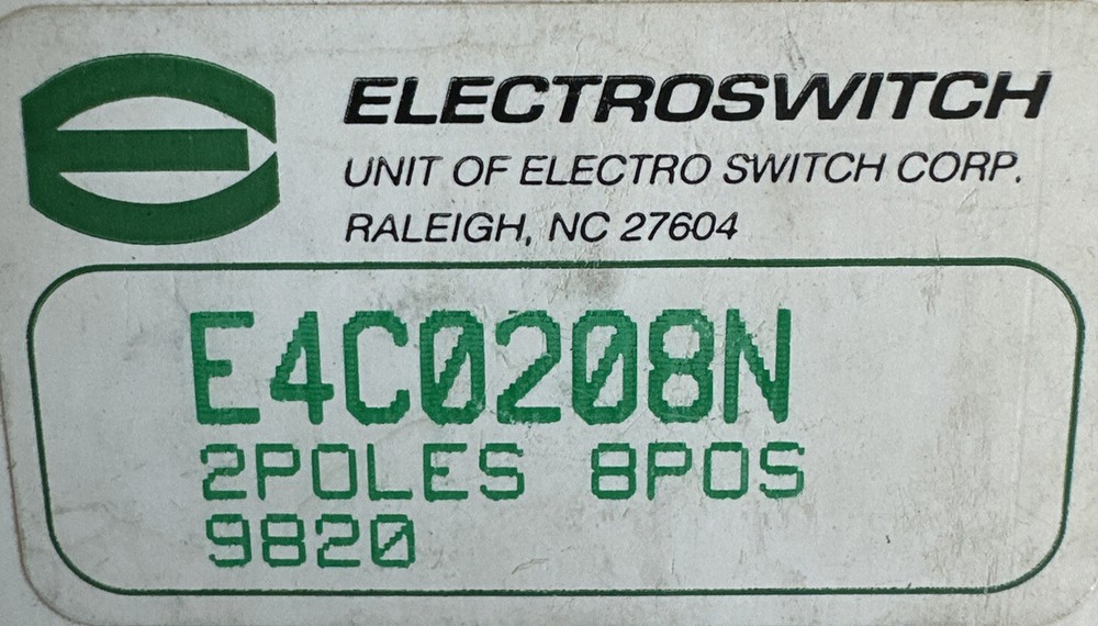 2 Pole 8 Position Adjustable 2-8 Pos Rotary Switch Electoswitch E4C0208N NOS