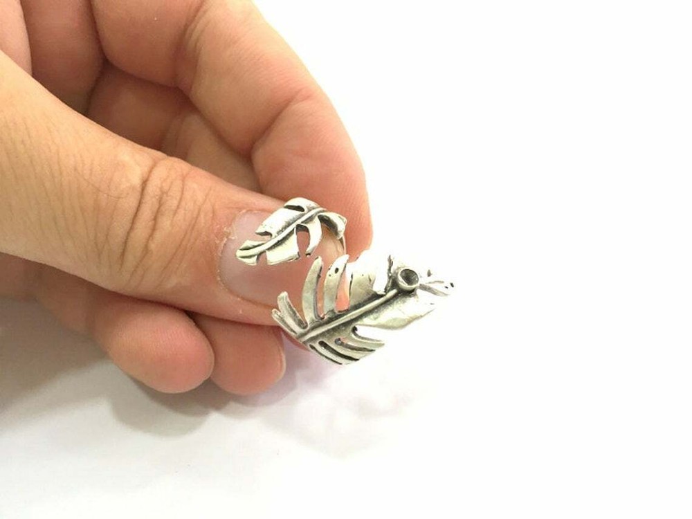 Leaf Ring Blank Setting Base Bezel Cabochon Antique Silver Plated Brass G8287