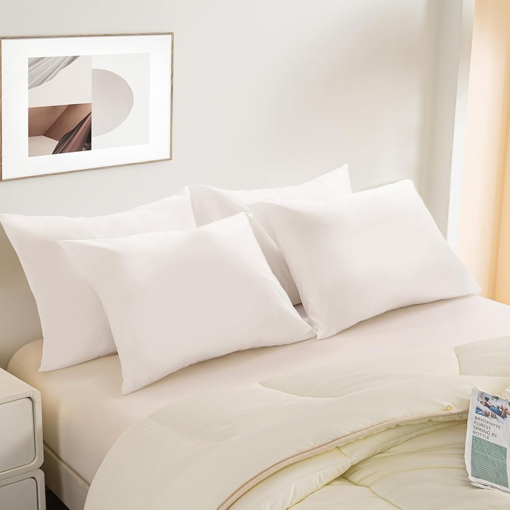 4 Pack Pillow Case Protectors Standard -White 20×36 Inches with Smooth