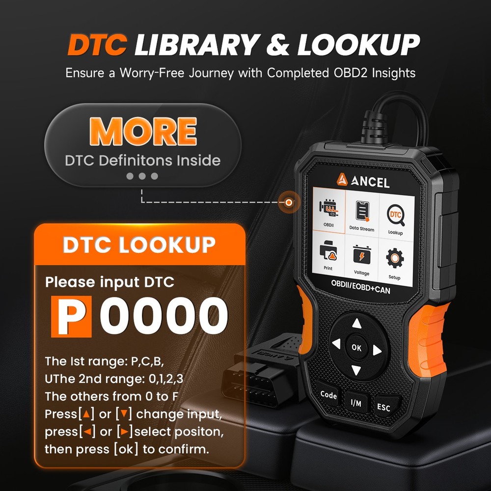 ANCEL Diagnostic Tool 12V Battery Test & Engine Fault Code Reader OBD2 Scanner