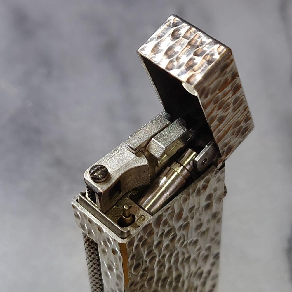 Vintage Dunhill Rolla gas lighter Silver Bark working condition
