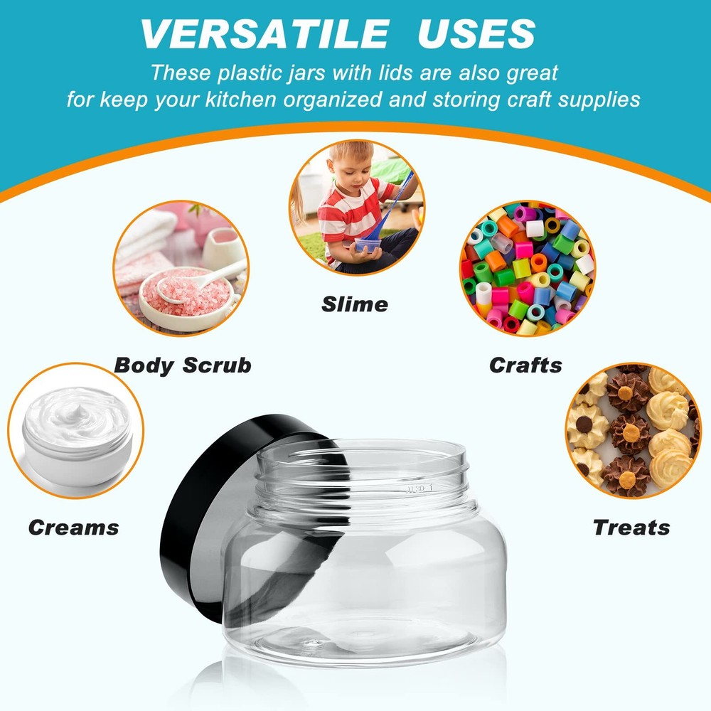 24 Pack Plastic Jars with Lids Round Refillable Cosmetic Containers 8oz Clear
