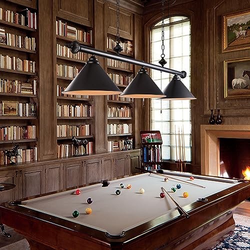 59in Billiard Pool Table Light with Pull Chain Switch on Pendant 3-Light Black