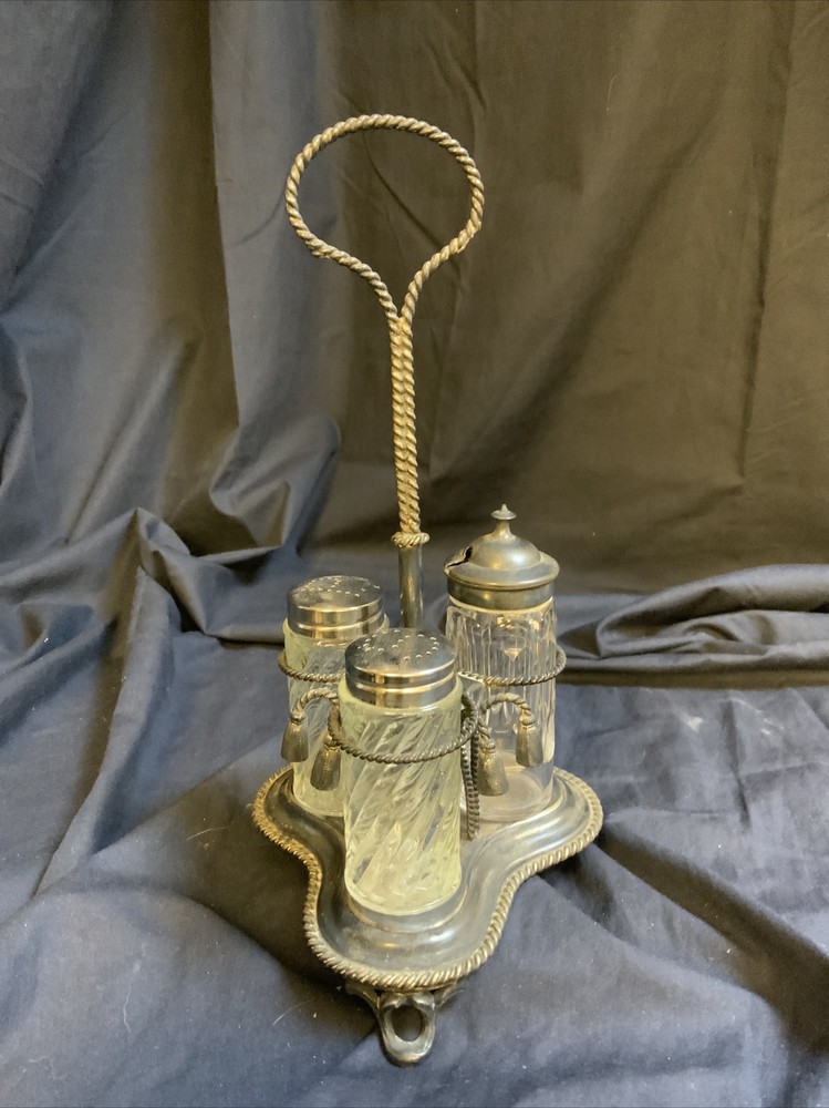 Vintage Silver Plate Cruet Set & Stand