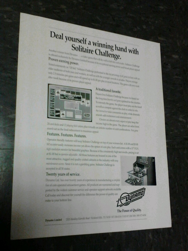 Dynamo SOLITARE CHALLENGE flyer- good original