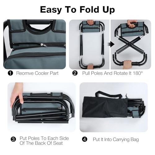 Lightweight Folding Backpack Stool with Cooler for Hunting, Detachable Gray