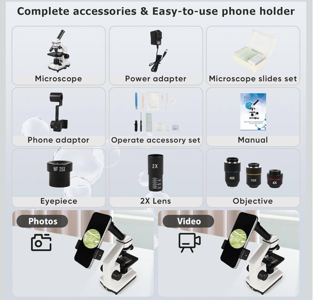 Microscope for Adults Professional:Compound Microscope for Kids 8-12,100X-2000X