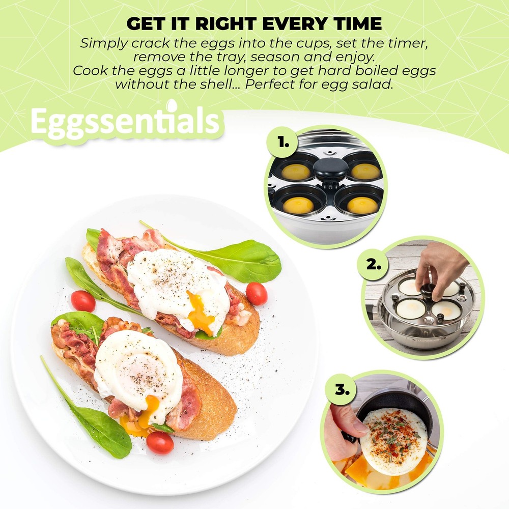 Egg Poacher - Eggssentials Poached Egg Maker, Stainless Steel Egg Poaching Pan,