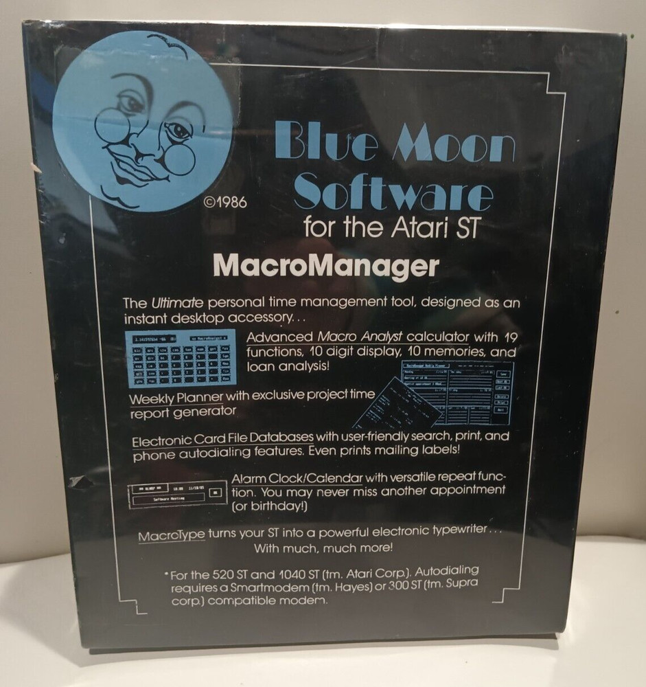Macro Manager by Blue Moon Software ; Atari ST /520ST /1040 ST; NOS Disk CIB