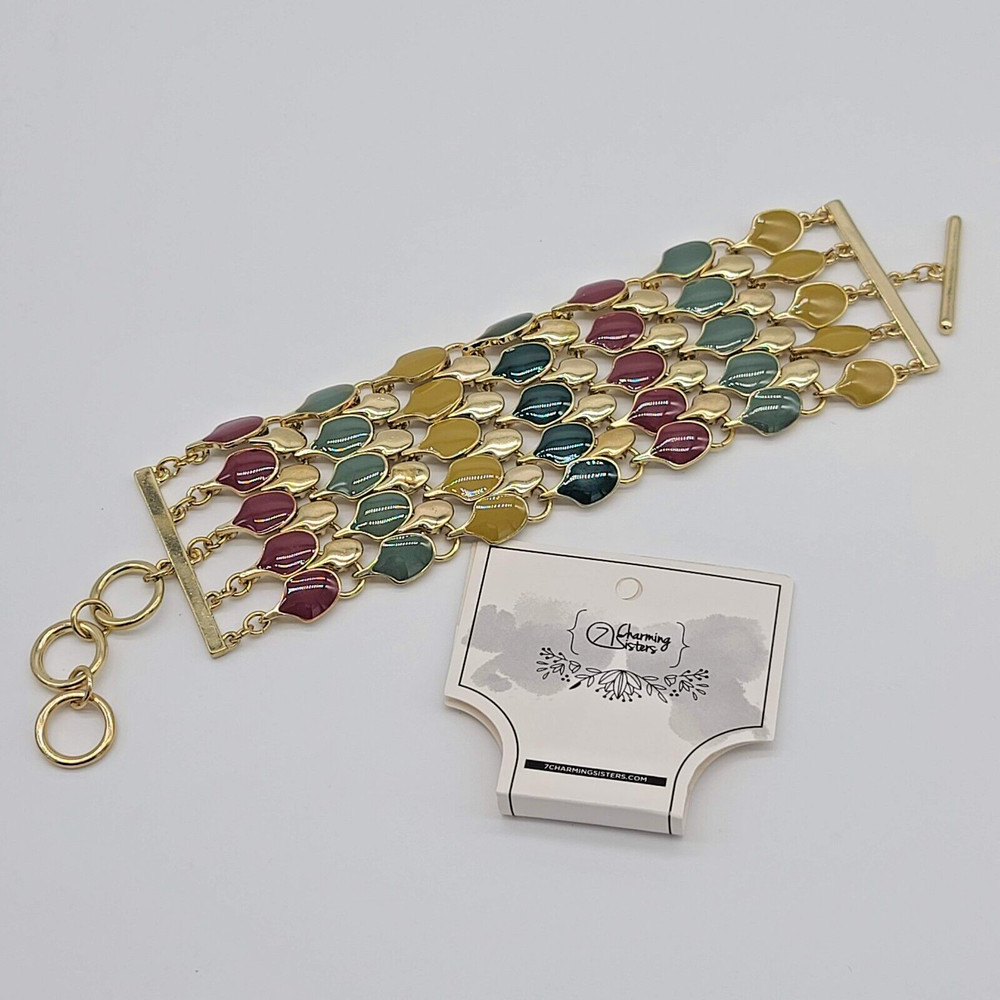 7 Charming Sisters "Status Update" Multicolor Enamel & Gold Toggle Bracelet
