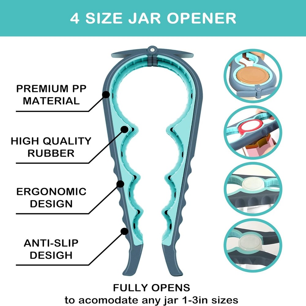 Jar Opener for Weak Hands, Seniors with Arthritis, 5 in 1 Multi Function Bottle