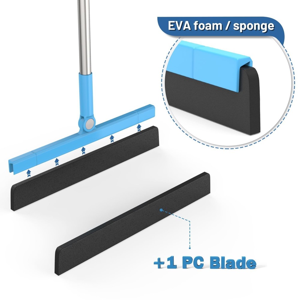 KOLLIEE Floor Squeegee Adjustable 59'' Long Handle Blue Squeegee,