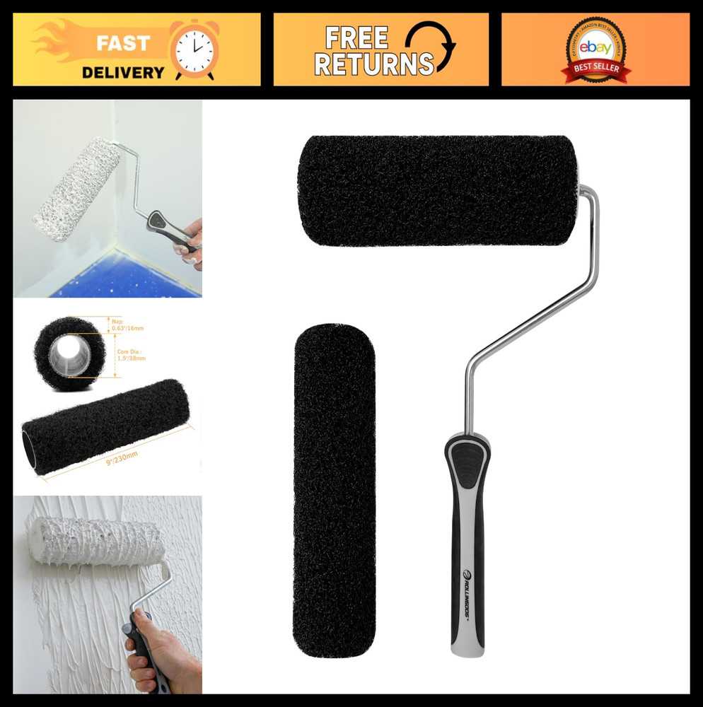 9" Drywall Compound Roller Set - Heavy Duty Texture Brush & 2 Roller Covers