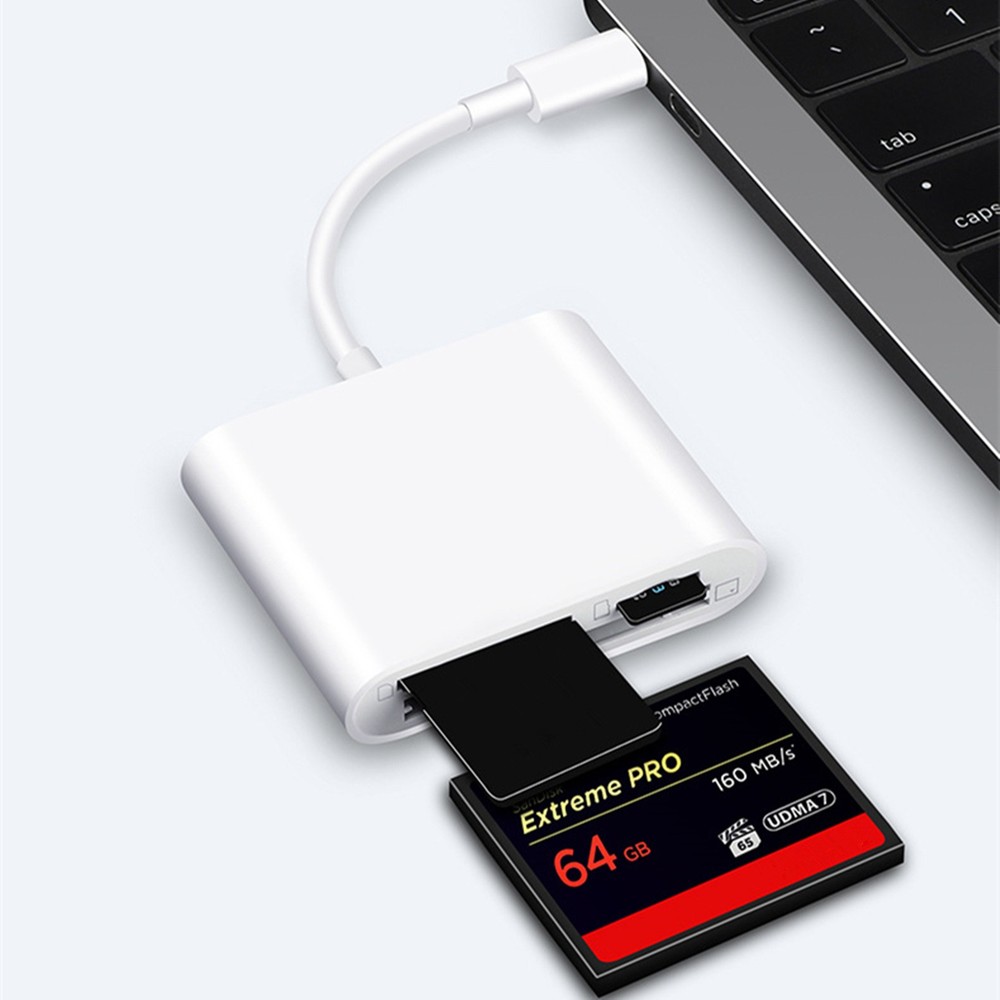 Type-C 3-Slot Memory Card Reader for SD MicroSD Cards Plug Play for Smartphone