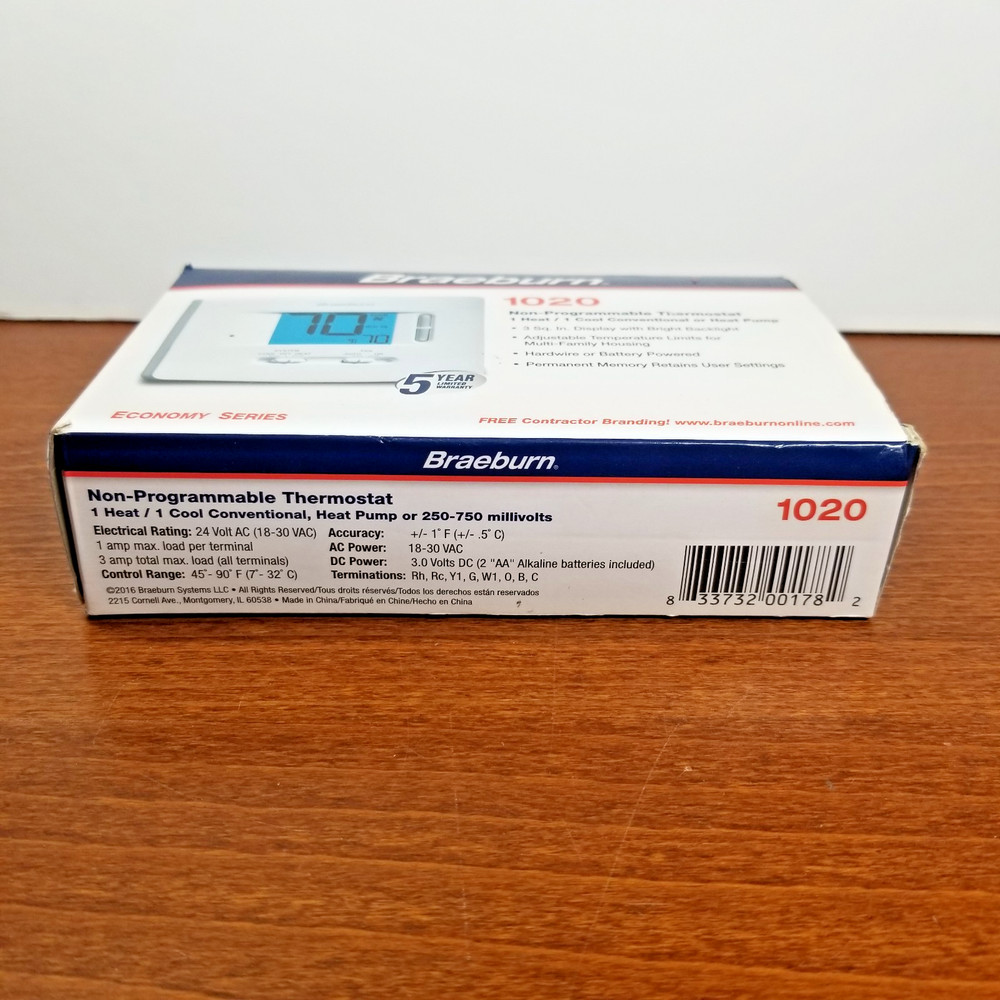 Braeburn 1020 Digital Non-Programmable Thermostat - White