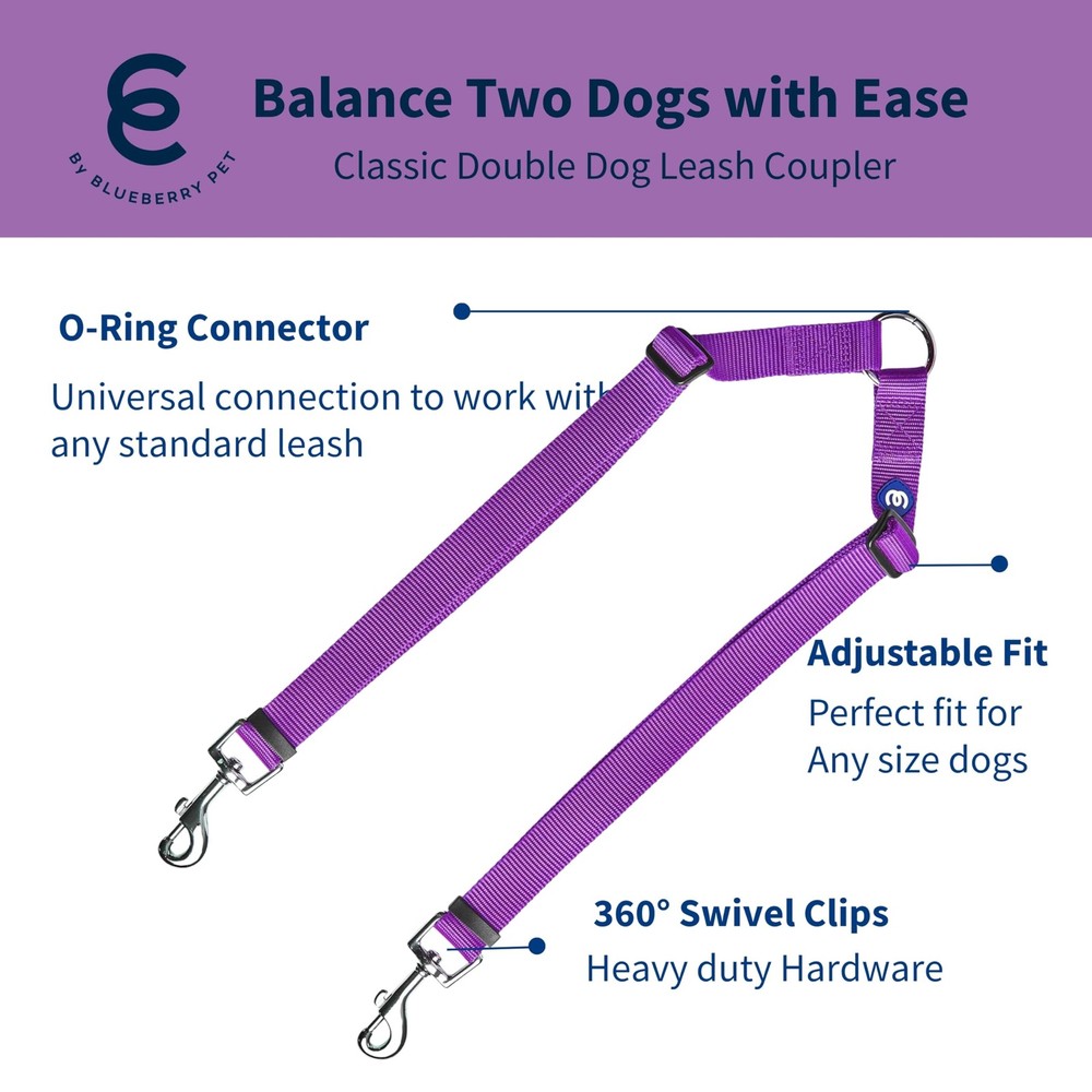 Essentials Durable Classic Double Dog Leash Coupler, Dark Orchid, Medium/Larg...