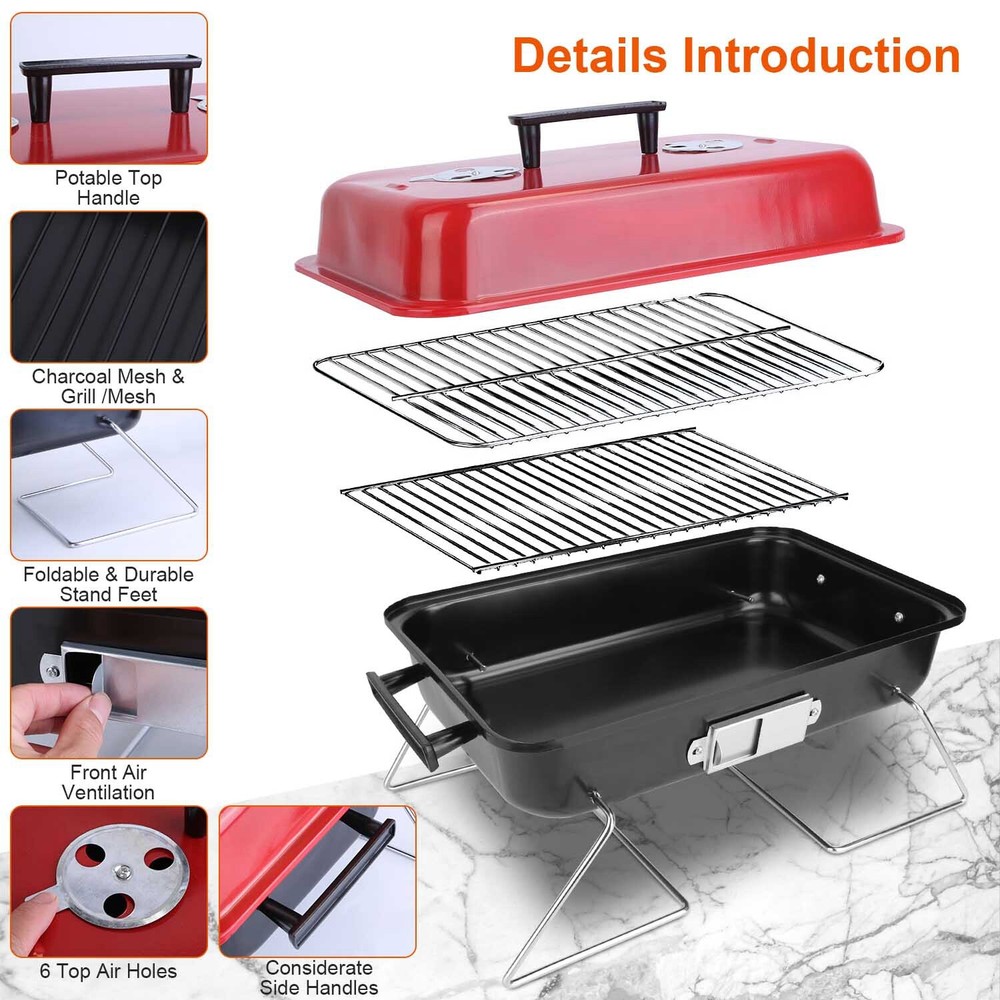 Tabletop Grill W/ Portable Design &Charcoal Cooking Efficient Backyard BBQ