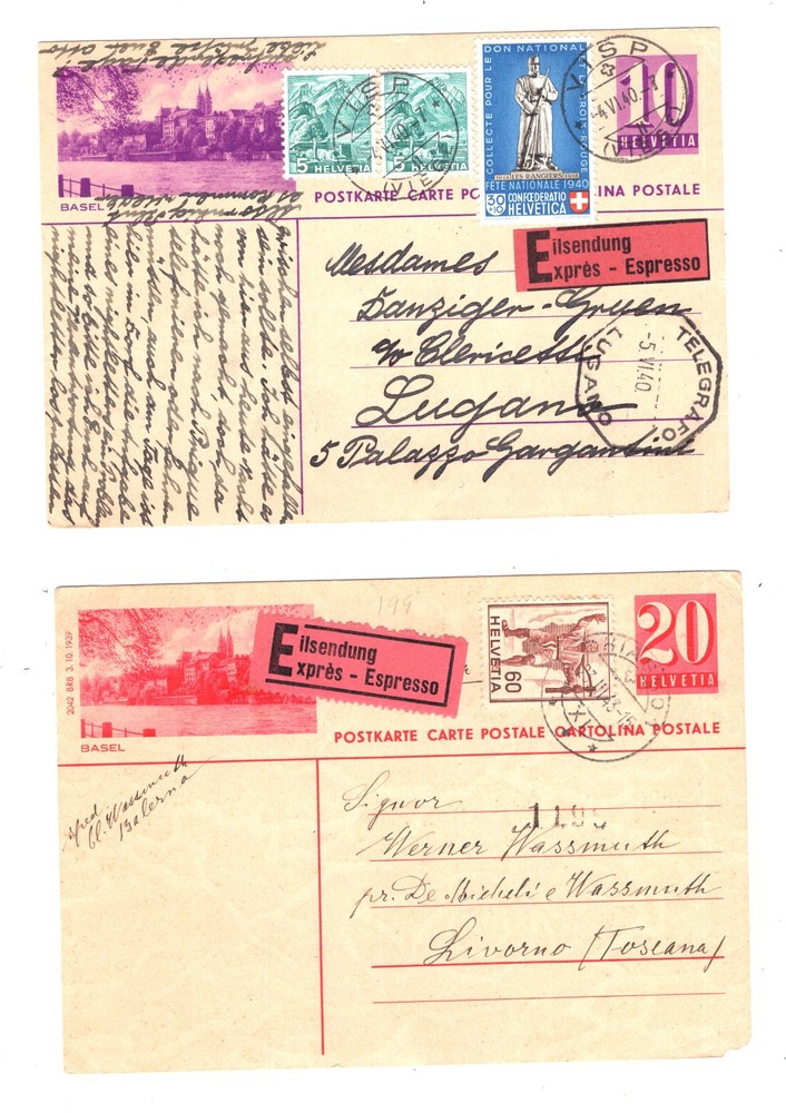 Switzerland   2  postal  cards,  express
