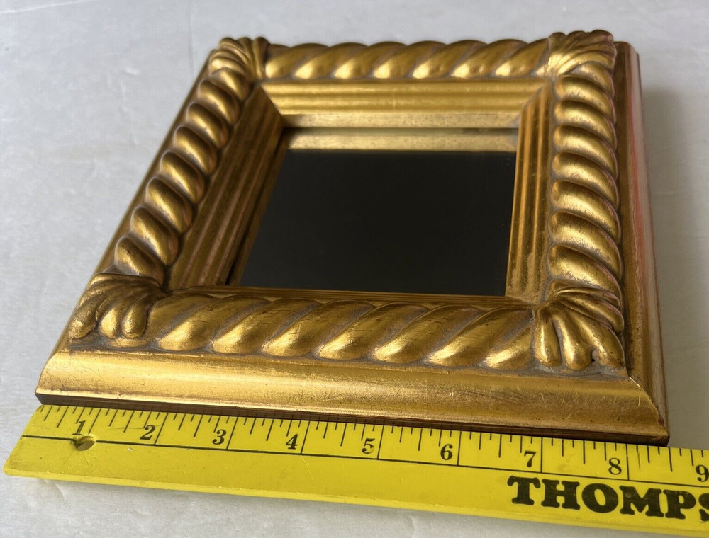 Artemis Square Gold Frame Mirror Tabletop or Wall Hanging 8.5" Scroll & Shell
