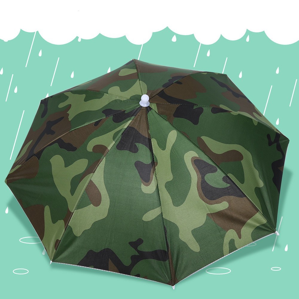 (Camouflage)65cm Sunscreen Windproof Head Mounted Umbrella Top Folding Hat