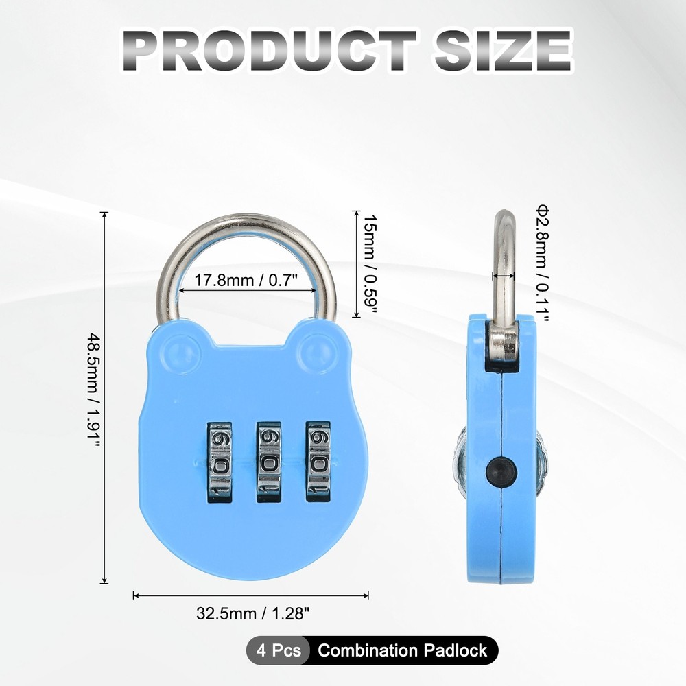 Combination Padlock (Small, Blue)(4 Pcs),Cat Shackle Code Locks