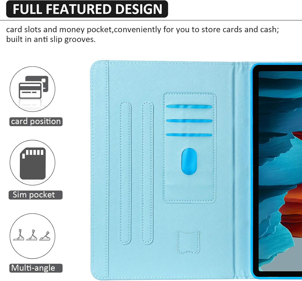 Galaxy Tab S8 Plus/S7 FE/S7 plus Case 12.4 Tablet,Multiple Angles Stand PU Leath