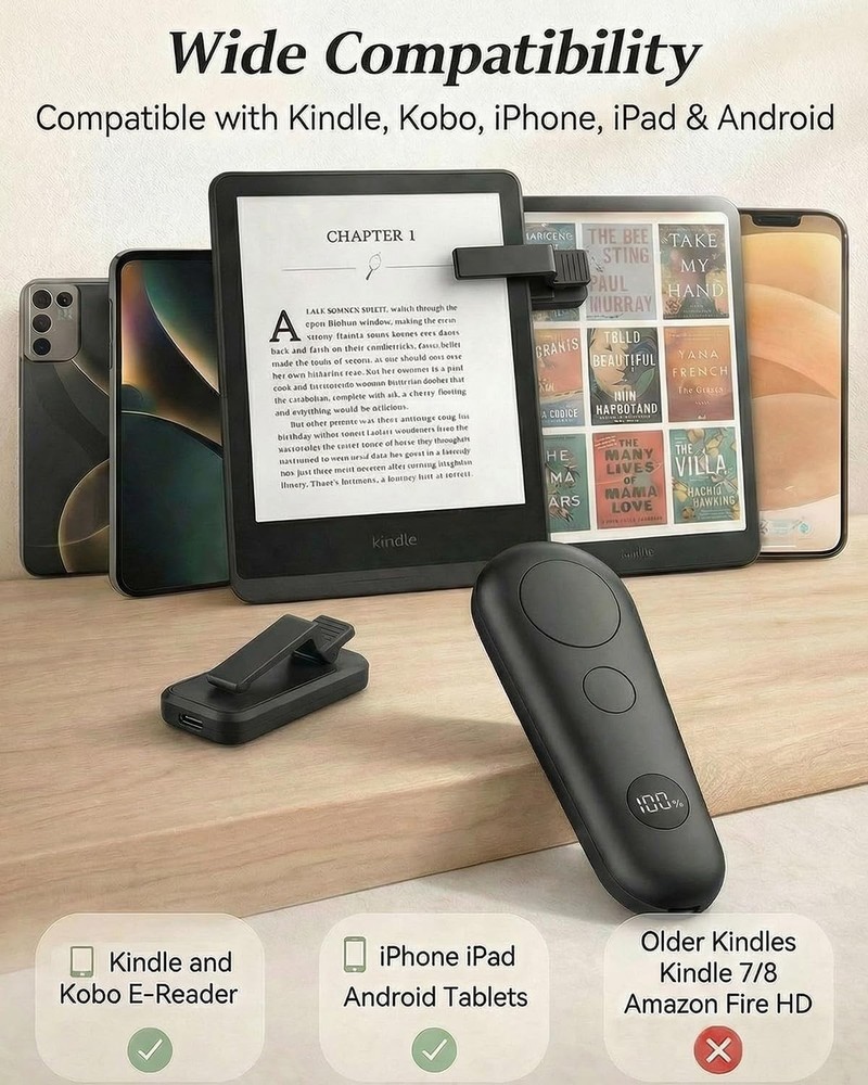 Remote Control Page Turner LCD Power Display Wireless Reading Clicker for Kindle