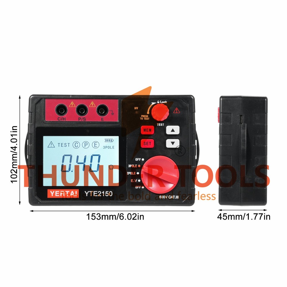 Thunder Tools YERTAI YTE2150 Digital Earth Tester 200Ω Insulation