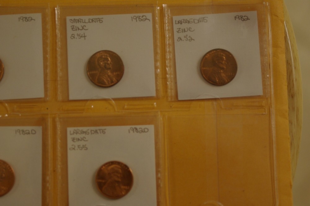 1982 7 Coin Cent Set - Copper and Zinc Versions