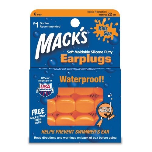 Mack's Kids Earplug Soft Moldable Silicone Putty Safe Waterproof Orange 6 Pair