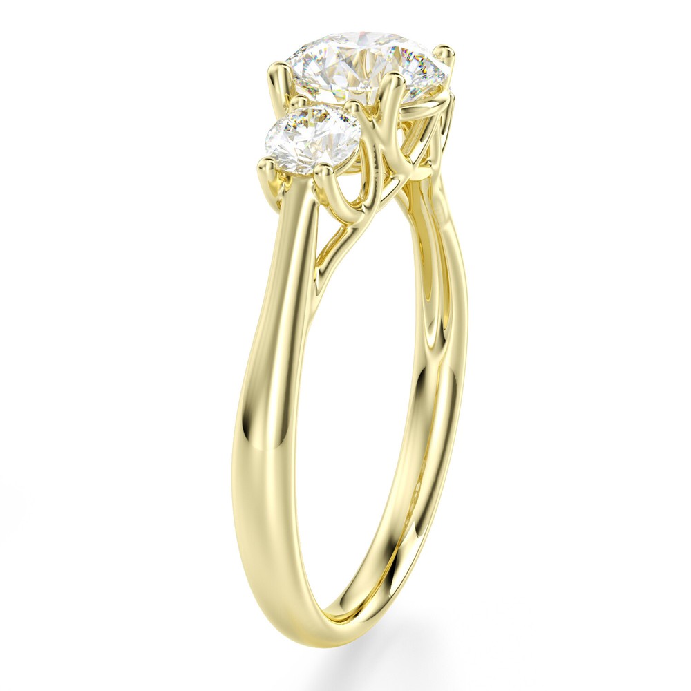 Solid 14K Solid Yellow Gold Round Cut 3 Three Stone Engagement Promise Ring